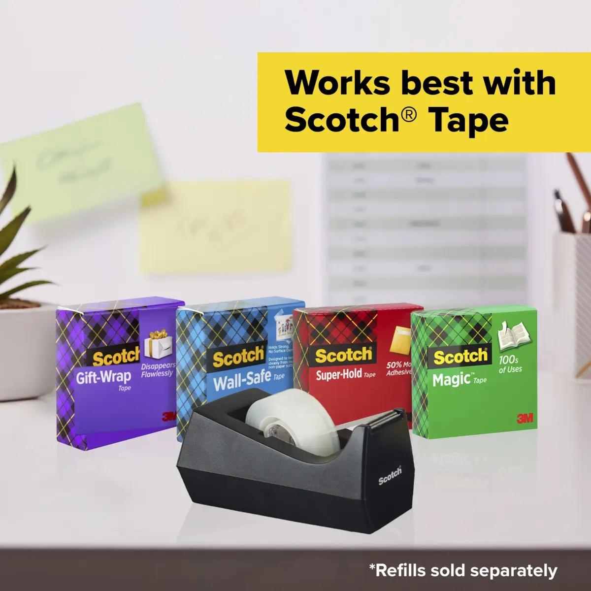 Scotch Classic Desktop Tape Dispenser Black 2.7 in. x 2.7 in. x 6.4 in. | Weighted Base for One-Handed Use - view 8