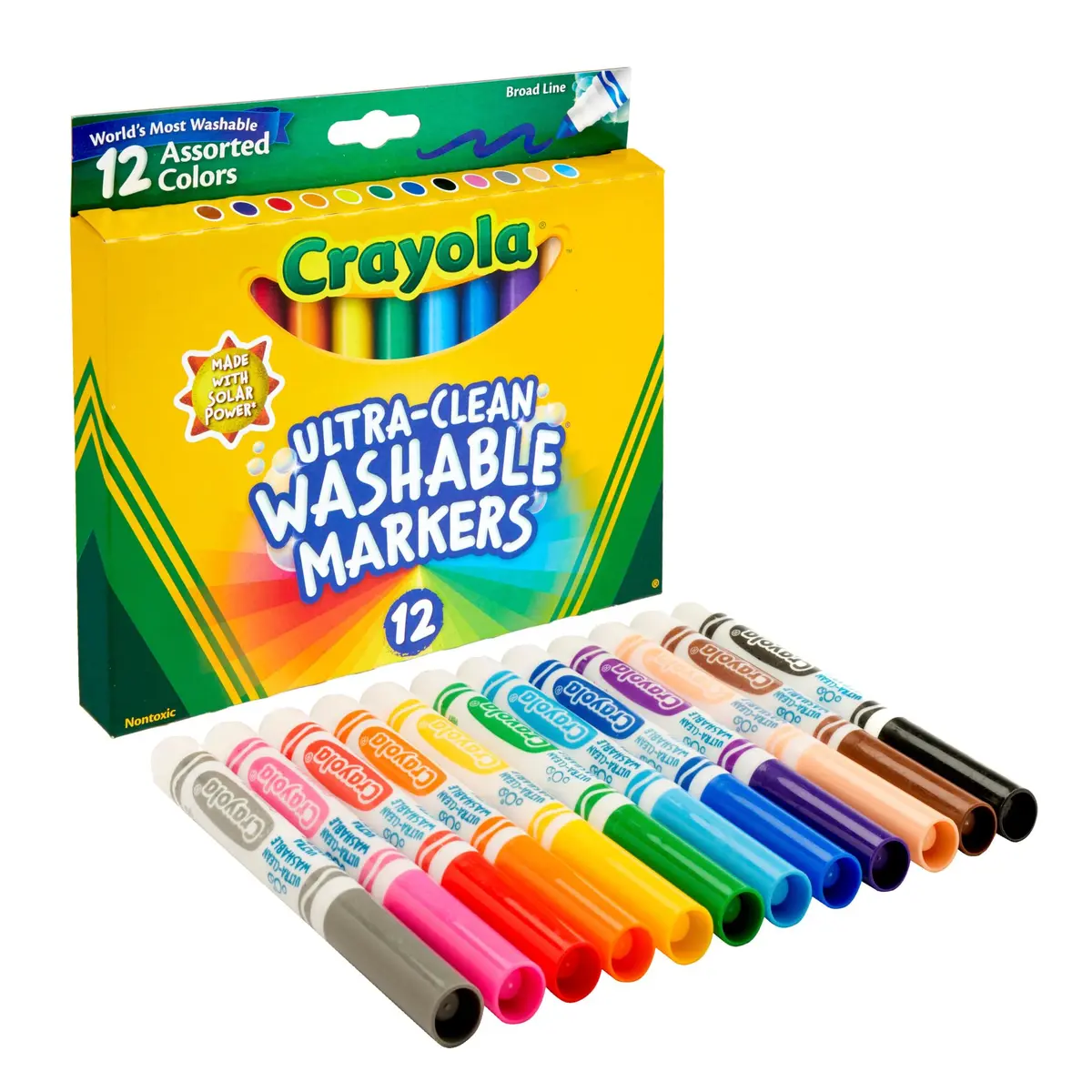 Crayola Ultra Clean Washable Markers, Broad Line, Assorted Colors, 12 Count | Non-Toxic Art Supplies for Kids - main product image