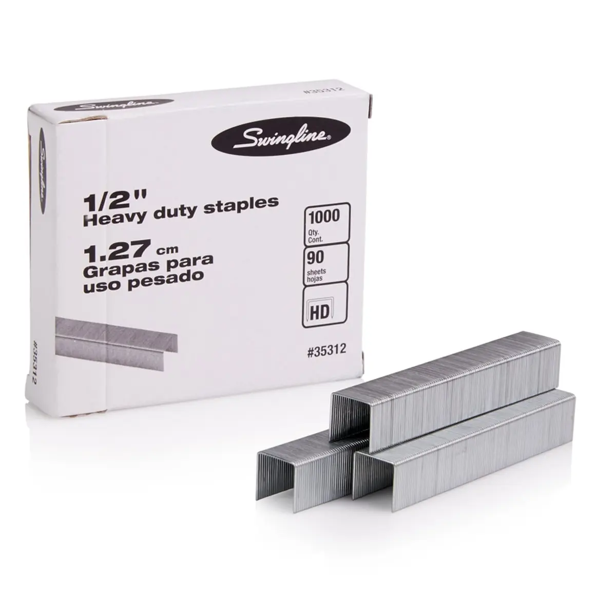 Rexel Swingline Staples, Heavy Duty, 1/2" Length, 90 Sheet Capacity, 100/Strip, 1000/Box, 1 Pack (35312) - main product image