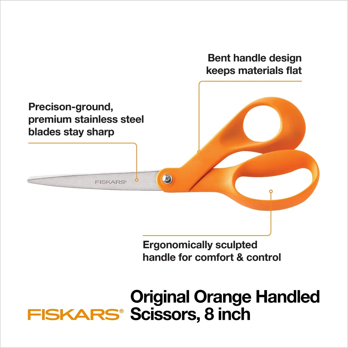 Fiskars 8" Original Orange-Handled Stainless Steel Scissors | 20.32 cm (8 Inch) All-Purpose Paper and Fabric Scissors - view 2
