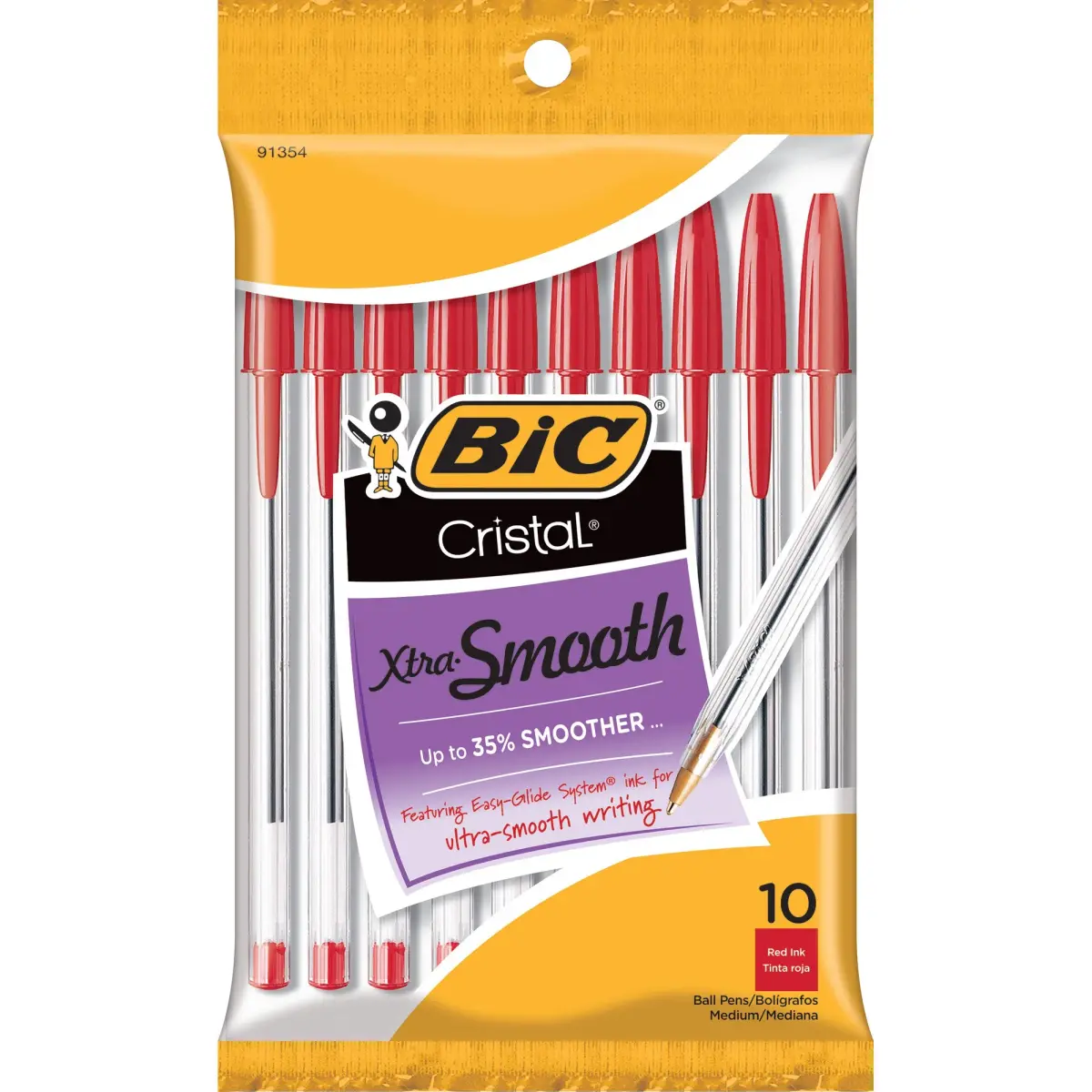 BIC Cristal Xtra Smooth Ballpoint Pen, Medium Point (1.0mm), Red, 10-Count | Smooth Ink Flow - main product image