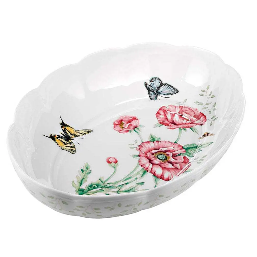 Lenox Butterfly Meadow Porcelain Scalloped Oval Baking Dish | 2 Quart, Dishwasher & Microwave Safe - main product image