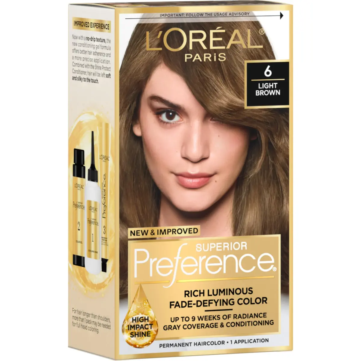 L'Oreal Paris Superior Preference 6 Light Brown Permanent Hair Color - Fade-Defying Shine System, 1 Count - main product image