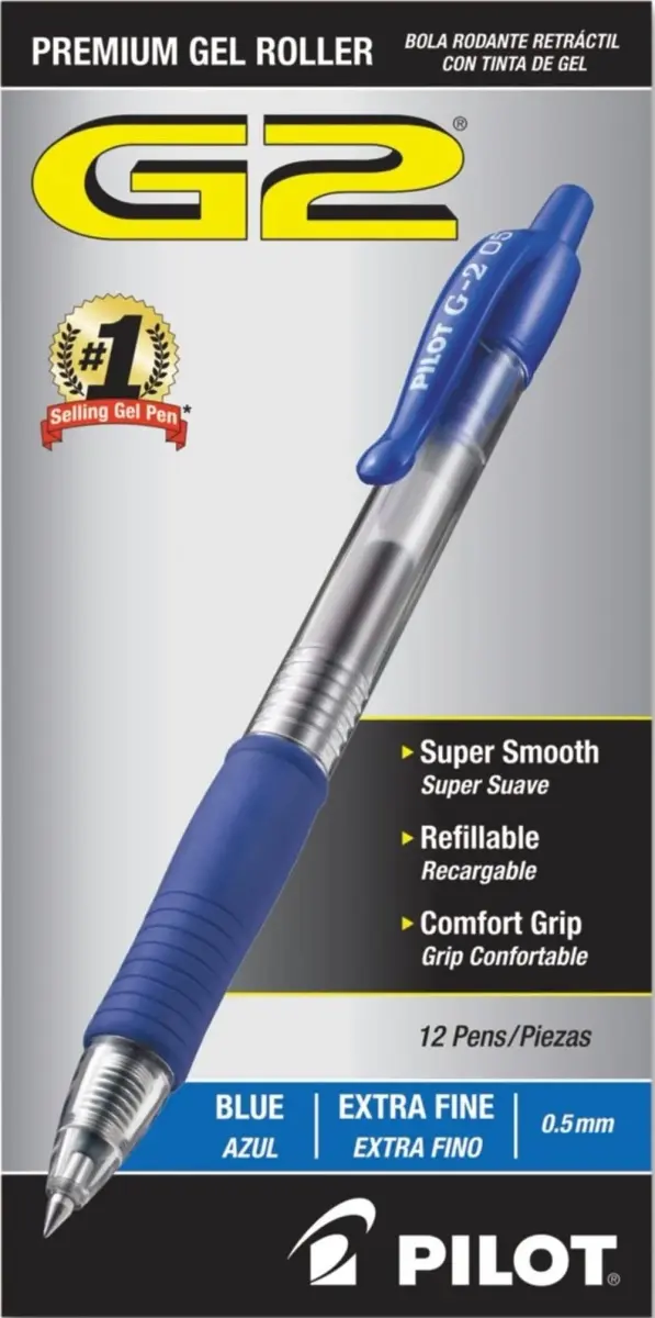 PILOT G2 Premium Gel Roller Pens, Extra Fine Point 0.5 mm, Blue Ink, Pack of 12 | Smooth Writing Instrument - main product image