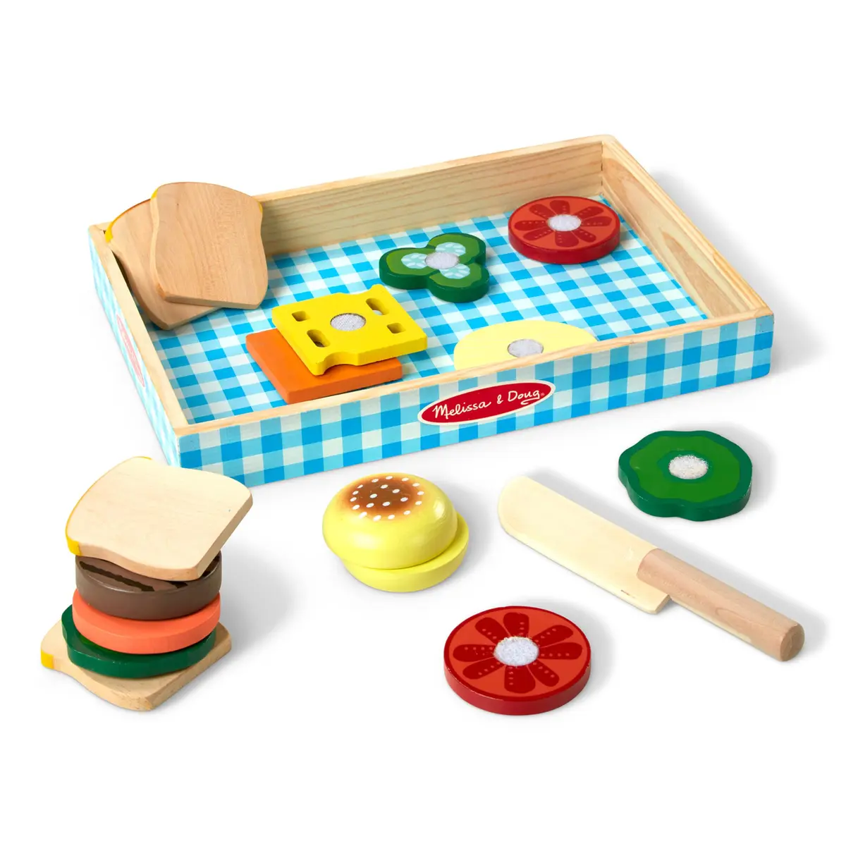 Melissa & Doug Wooden Sandwich-Making Pretend Play Food Set for Kids Ages 3+ | 16 Wooden Ingredients, Realistic Details - main product image