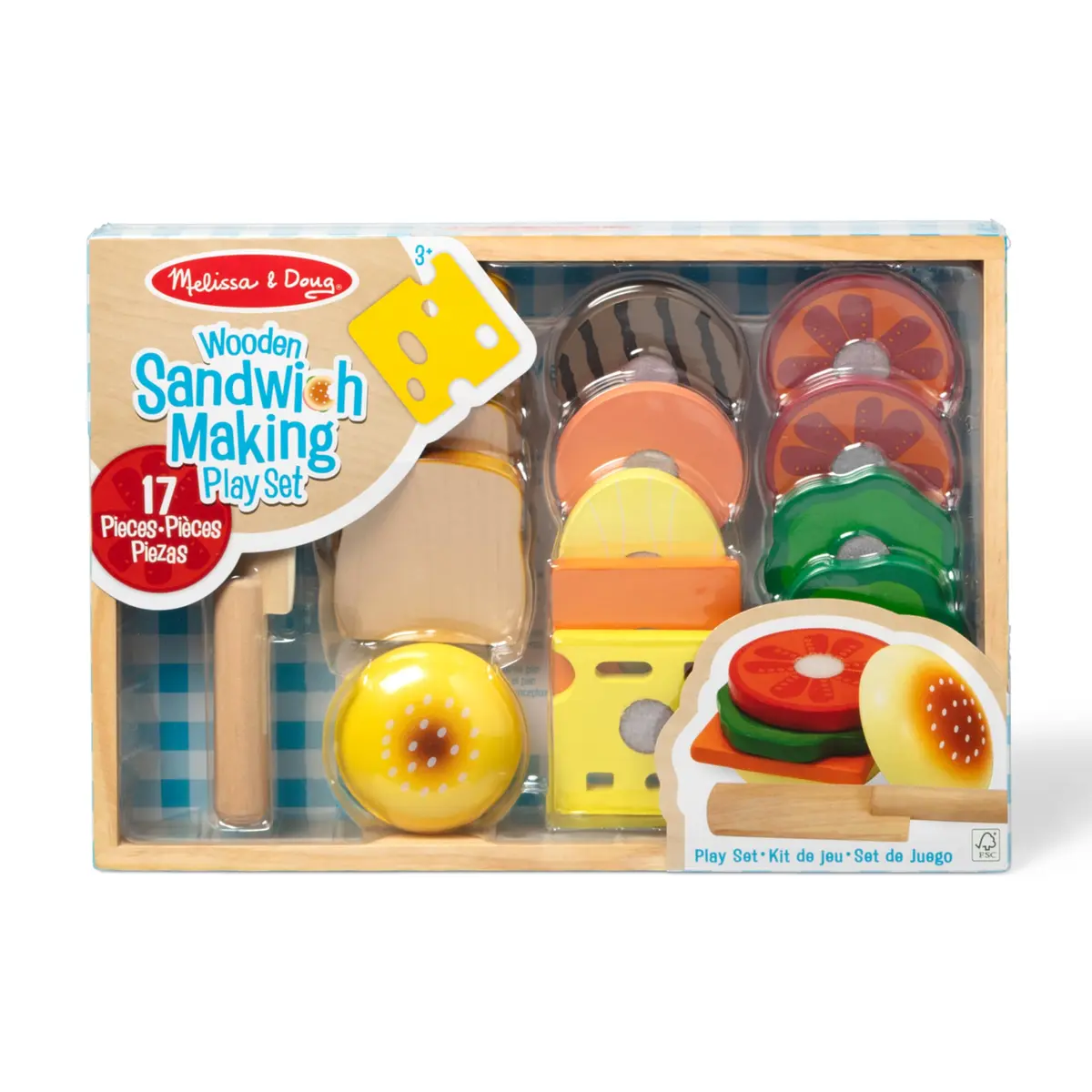 Melissa & Doug Wooden Sandwich-Making Pretend Play Food Set for Kids Ages 3+ | 16 Wooden Ingredients, Realistic Details - view 6