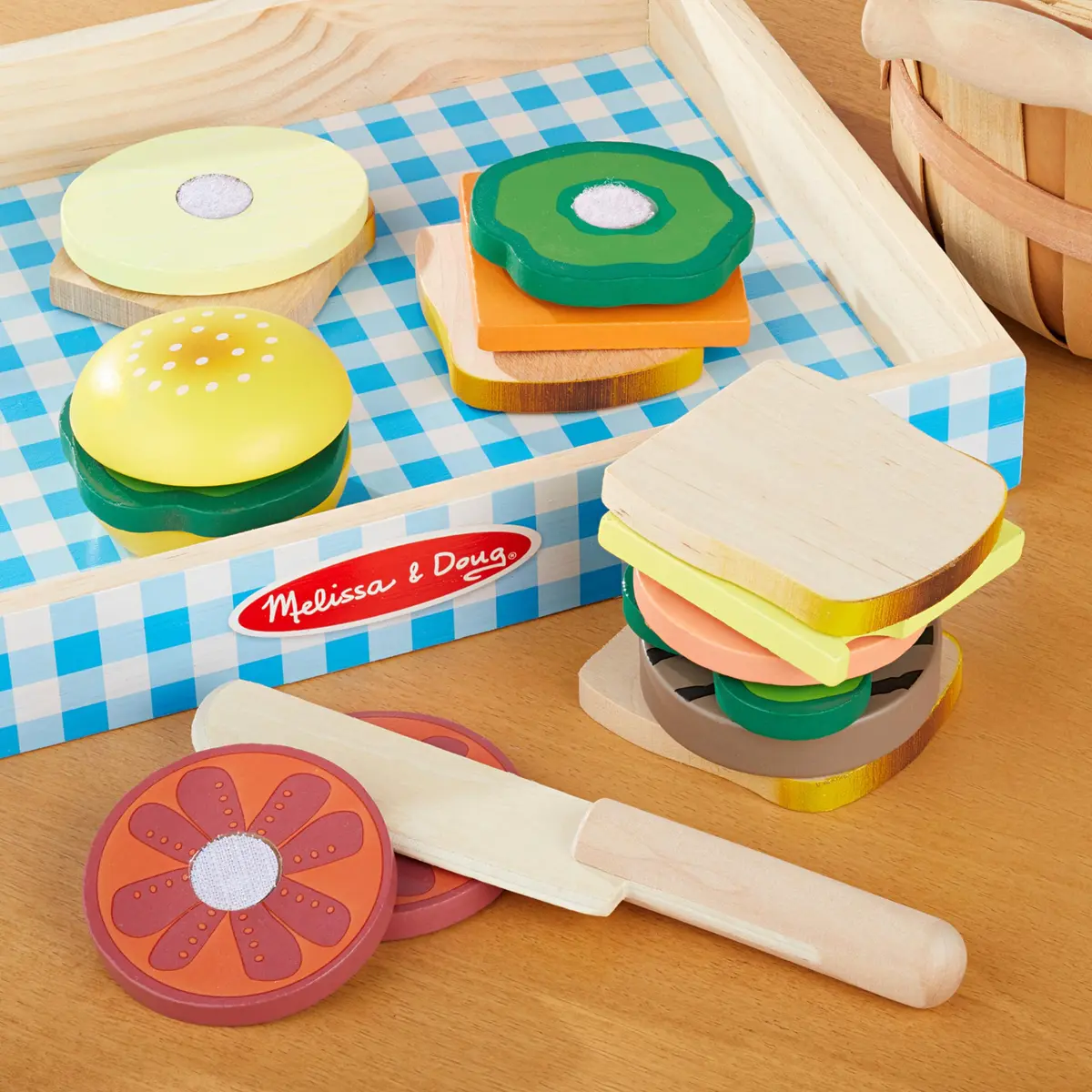 Melissa & Doug Wooden Sandwich-Making Pretend Play Food Set for Kids Ages 3+ | 16 Wooden Ingredients, Realistic Details - view 9