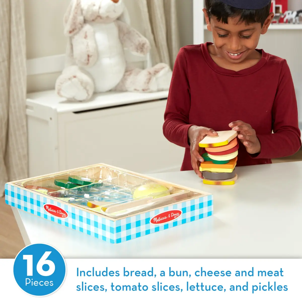 Melissa & Doug Wooden Sandwich-Making Pretend Play Food Set for Kids Ages 3+ | 16 Wooden Ingredients, Realistic Details - view 2