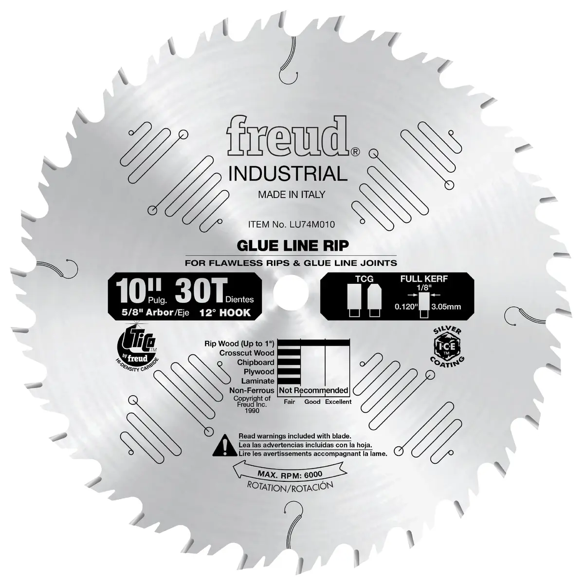 Freud 10-Inch 30 Tooth TCG Glue Line Ripping Saw Blade | Heavy-Duty, Anti-Vibration, Silver Coated (10 inch, 30T) - main product image