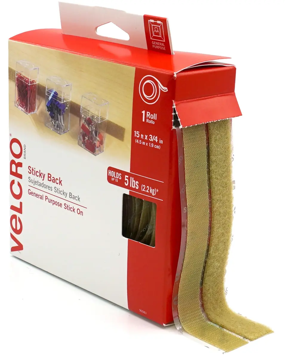 VELCRO Brand Sticky Back Hook and Loop Fasteners, Beige, 15 Ft Tape Roll | Strong Adhesive for Home & Office - main product image