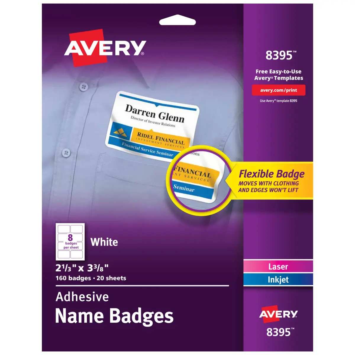 Avery Flexible Printable Name Tags, Matte White, 160 Removable Name Badges | 2-1/3" x 3-3/8" Labels - main product image