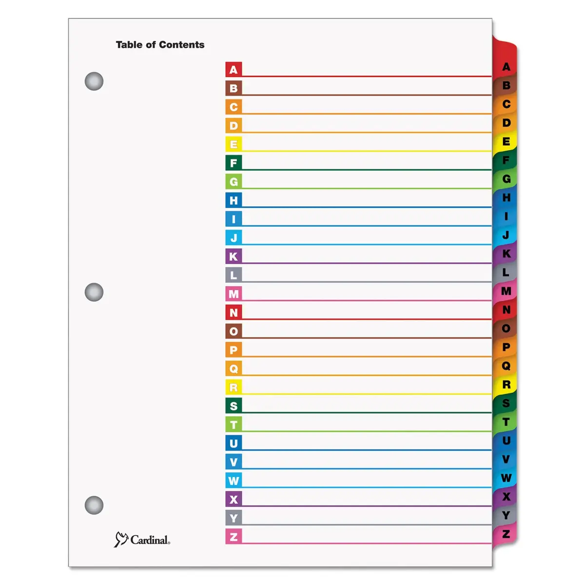 Cardinal Binder Dividers, A–Z Tab, Reversible Multicolor, Lettered, 1 Set (60218) | Customizable Table of Contents - main product image