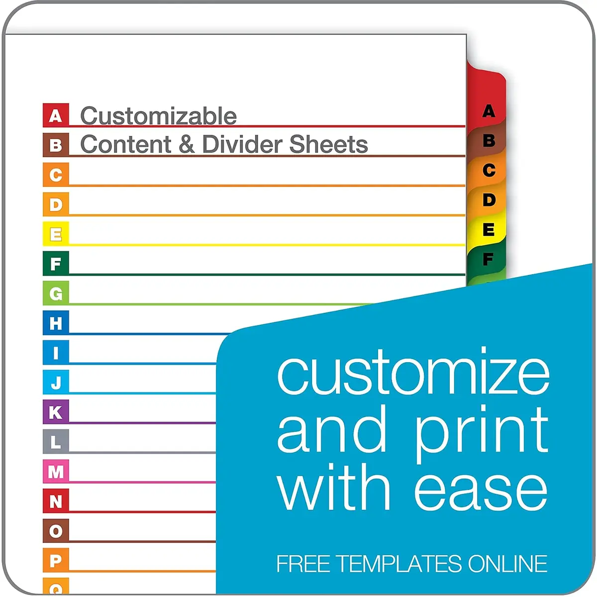 Cardinal Binder Dividers, A–Z Tab, Reversible Multicolor, Lettered, 1 Set (60218) | Customizable Table of Contents - view 3