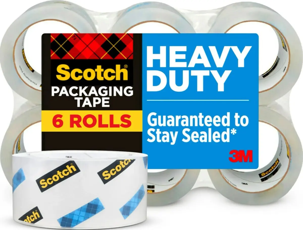 Scotch Heavy Duty Shipping Packing Tape Clear Adhesive Tape 6 Rolls | Industrial Strength Adhesive - main product image