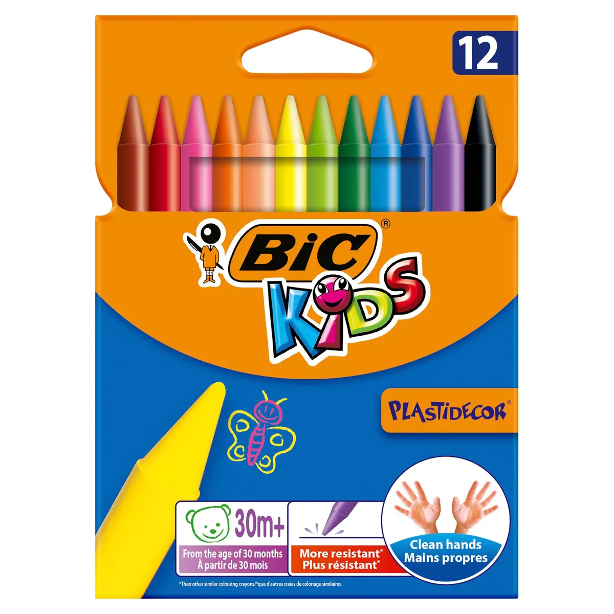 BIC Plastidecor Crayons 12 Pack | Vivid, Long-Lasting, Sharpenable for Kids 30+ Months - main product image