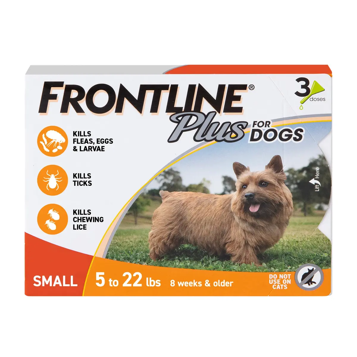 Frontline Plus Flea & Tick Spot Treatment for Small Dogs 5-22 lbs. (Orange) 3 Count | Waterproof, Fast-Acting - main product image