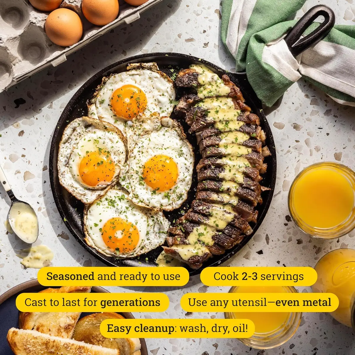 Lodge Round Seasoned Cast Iron Griddle 10.5 Inch (26.7 cm) | PFAS-Free, Even Heat Distribution - view 4