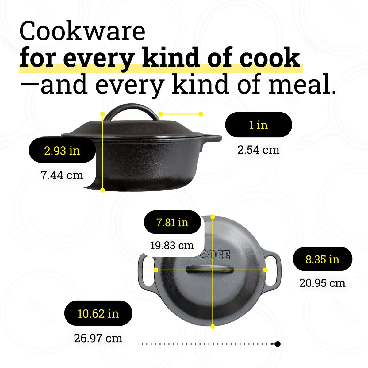 Lodge Cast Iron Dutch Oven with Loop Handle, Oven-Safe, 2 Quart (1.89 Litres) | Versatile 2-in-1 Skillet & Pot for Indian Kitchens - view 5