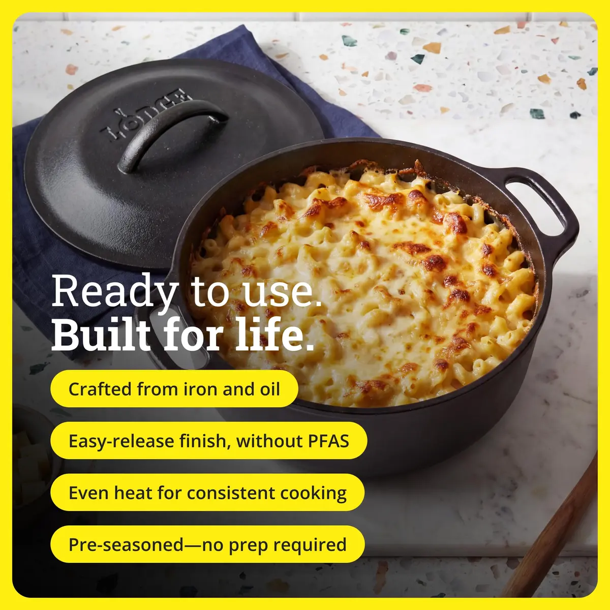 Lodge Cast Iron Dutch Oven with Loop Handle, Oven-Safe, 2 Quart (1.89 Litres) | Versatile 2-in-1 Skillet & Pot for Indian Kitchens - view 2
