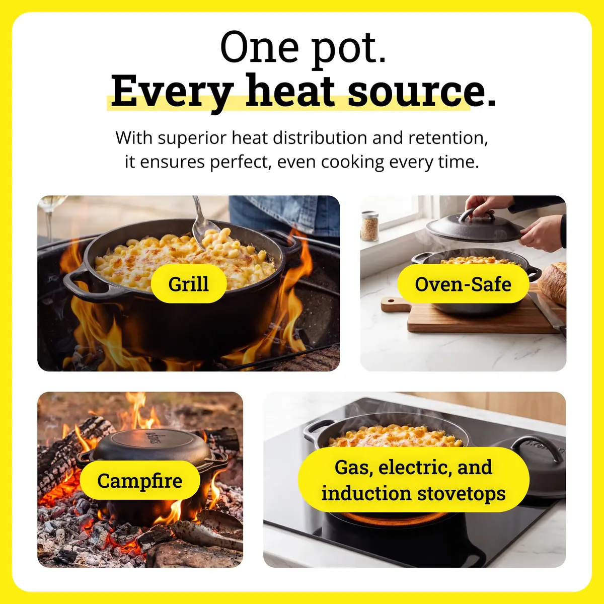 Lodge Cast Iron Dutch Oven with Loop Handle, Oven-Safe, 2 Quart (1.89 Litres) | Versatile 2-in-1 Skillet & Pot for Indian Kitchens - view 4