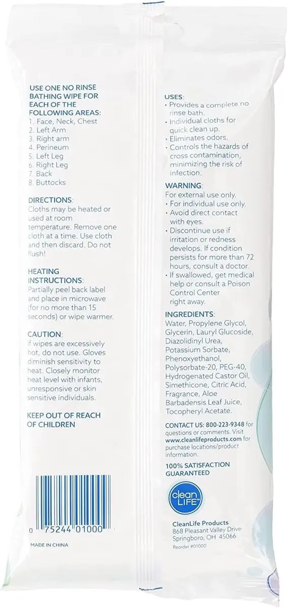 No-Rinse Bathing Wipes - 8 Disposable Body Wipes | Hypoallergenic, Aloe Enriched, Rinse-Free for Adults & Elderly - view 2