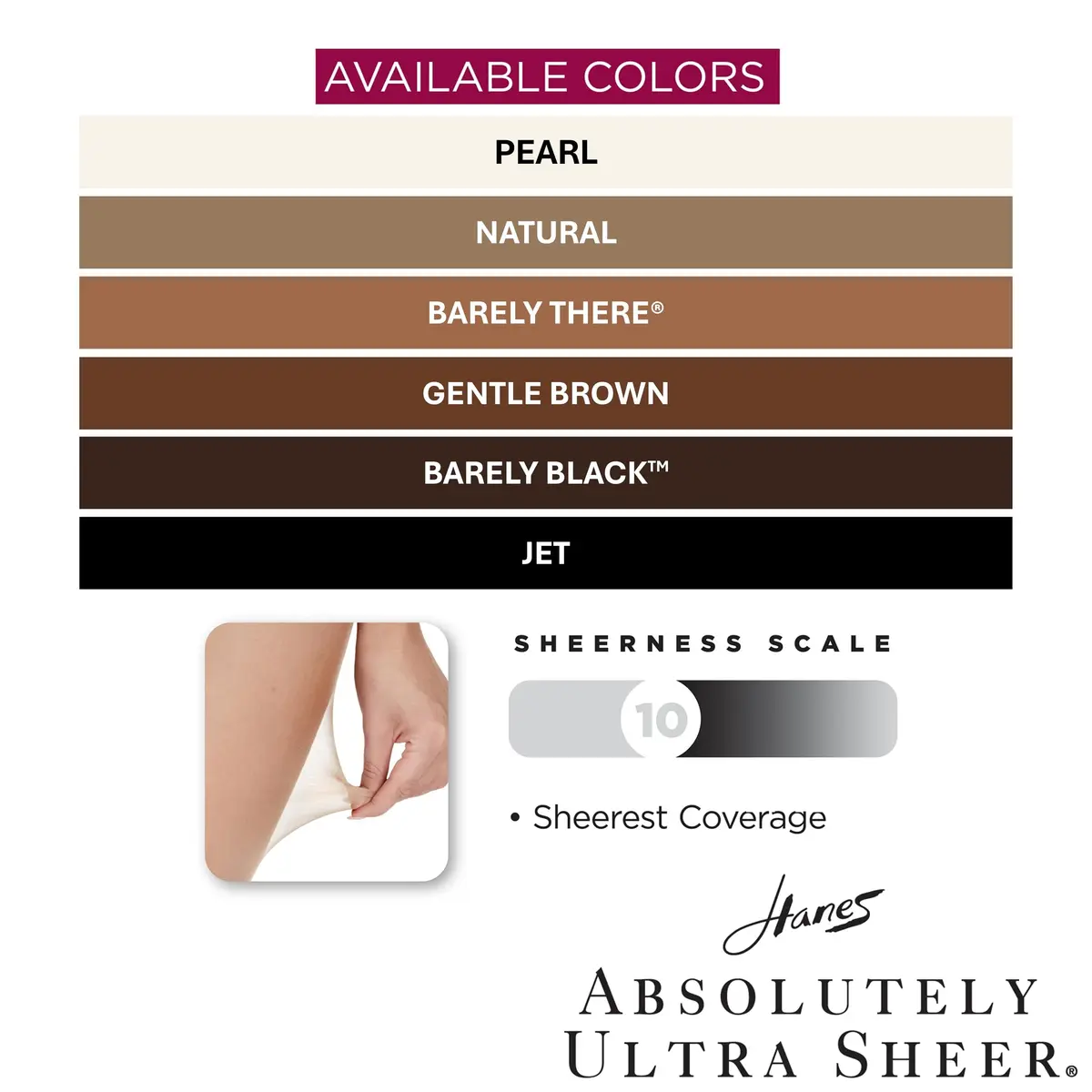 Hanes Absolutely Ultra Sheer Women's Pantyhose, Control Top, Sheer Toe, Gentle Brown, Size B | Sheer Coverage & Comfort - view 5