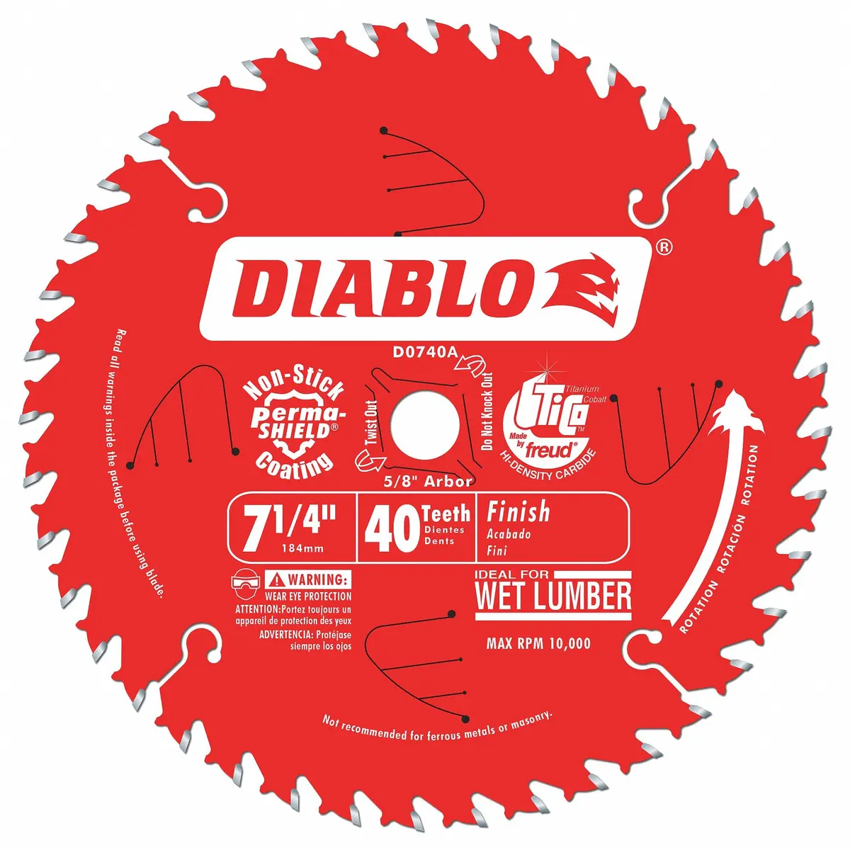 Freud Diablo Finish Saw Blade 7-1/4" | 40 ATB, 5/8" Arbor, 8000 Max RPM for Smooth Cuts - main product image