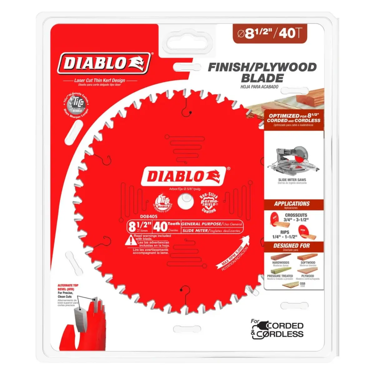 Diablo General Purpose Saw Blade for Wood - 8-1/2" Dia, 40 ATB Teeth | Precision Crosscut & Long Life - view 4