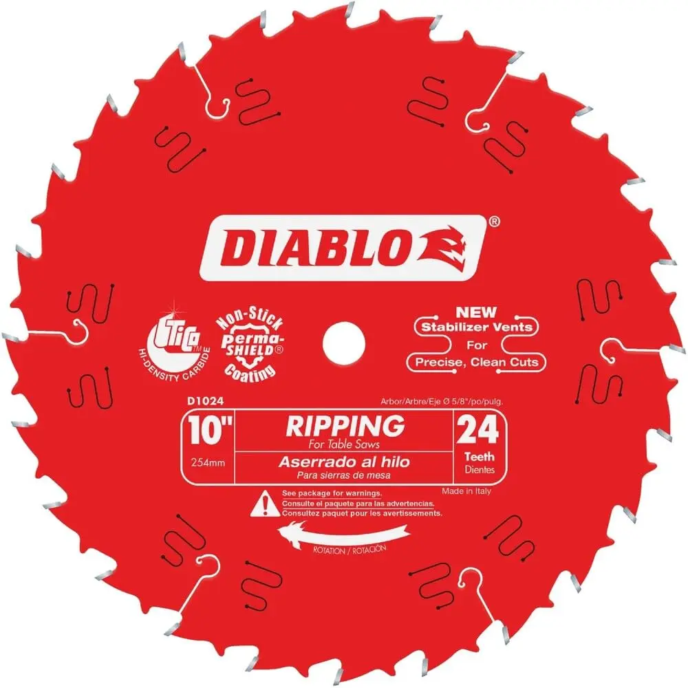 Diablo 10-inch Ripping Saw Blade for Wood - 24 ATB Teeth, 5/8-inch Arbor, 0.098-inch Kerf | Fast, Accurate Rip Cuts - main product image