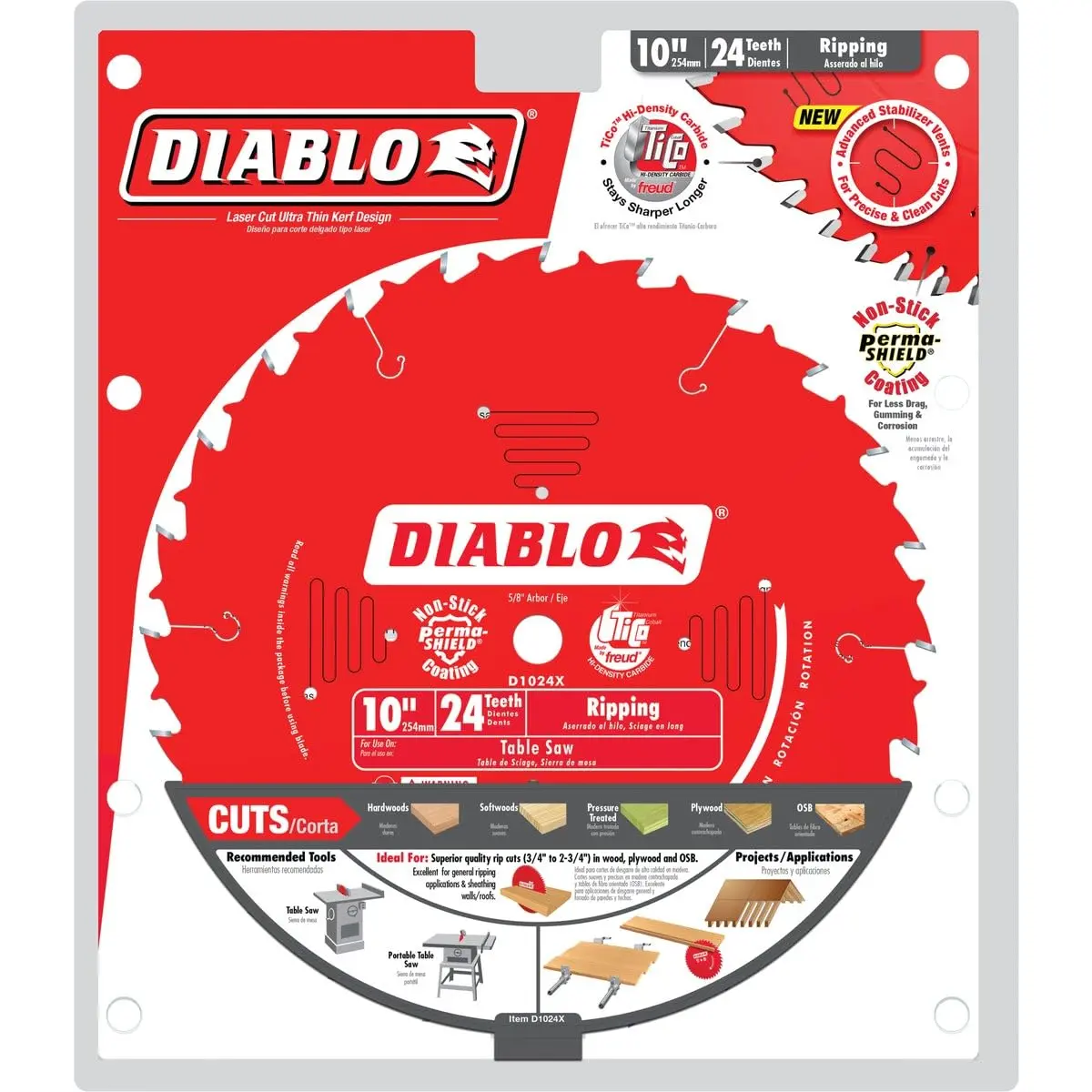 Diablo 10-inch Ripping Saw Blade for Wood - 24 ATB Teeth, 5/8-inch Arbor, 0.098-inch Kerf | Fast, Accurate Rip Cuts - view 2