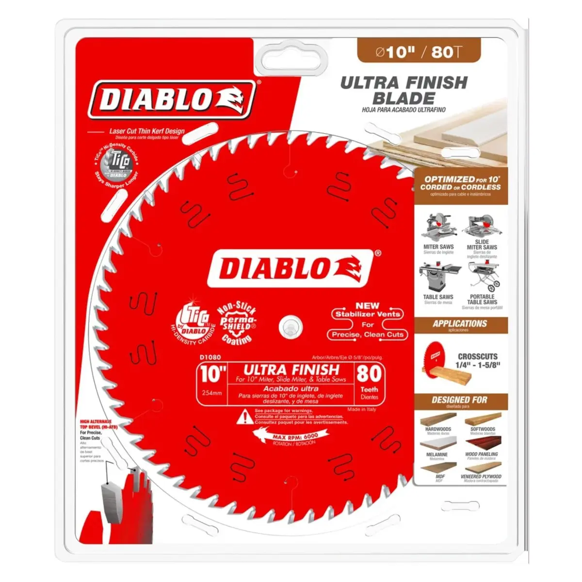 Diablo Ultra Finish Saw Blade for Wood - 10" Diameter, 80 Hi-ATB Teeth | Fine Crosscut Finish - view 2
