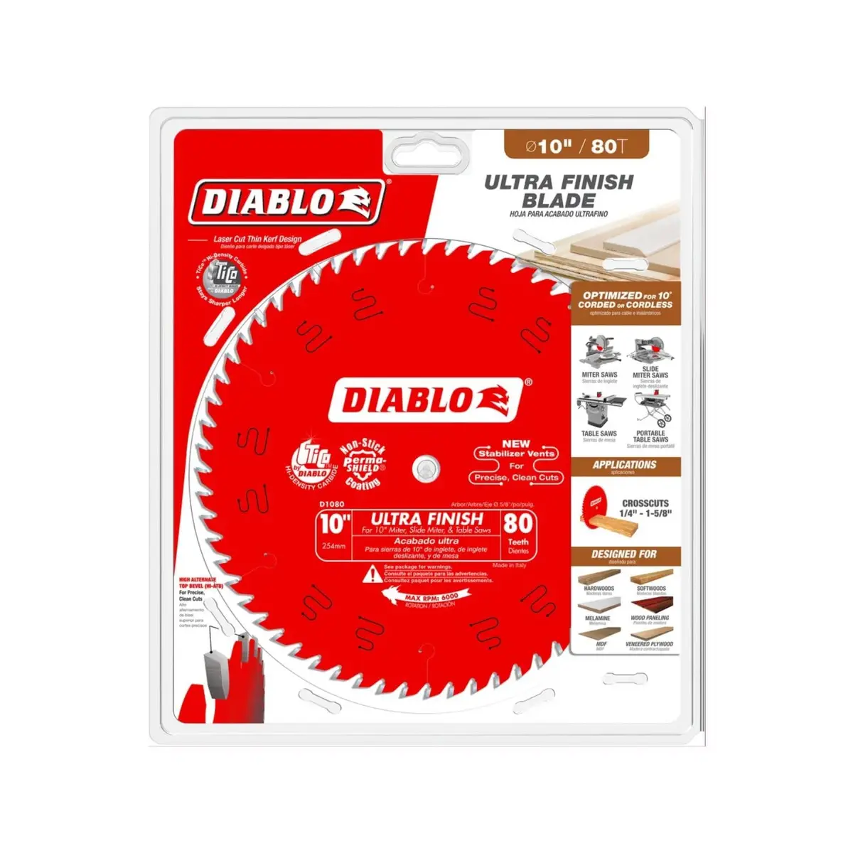 Diablo Ultra Finish Saw Blade for Wood - 10" Diameter, 80 Hi-ATB Teeth | Fine Crosscut Finish - view 4