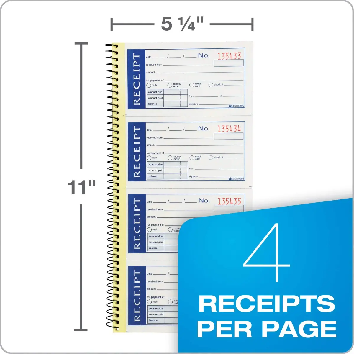 Adams Write n' Stick Receipt Book, 2-Part, Carbonless, White/Canary, 5.25 x 11 inches (13.3 x 27.9 cm) | 200 Sets per Book - view 2