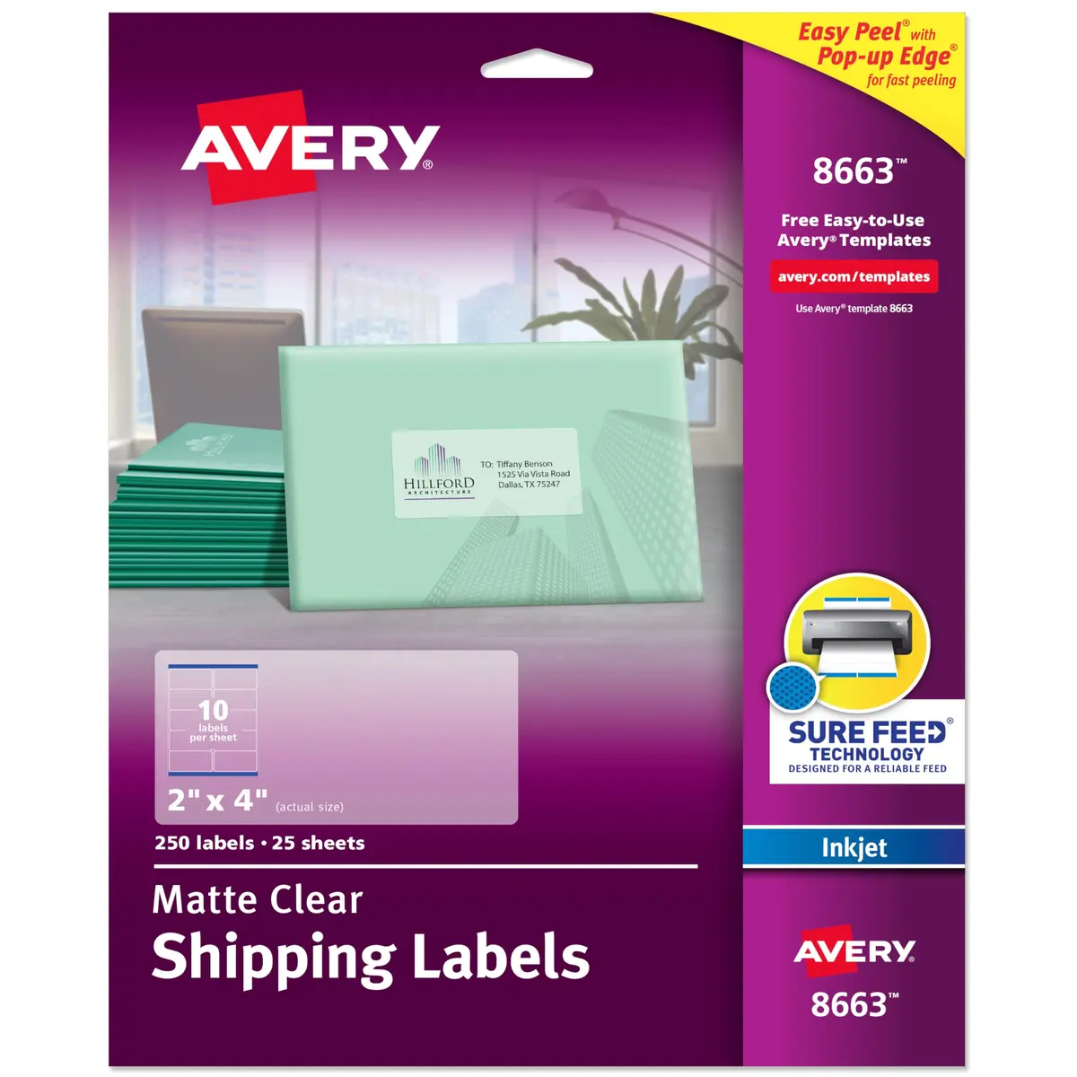 Avery Printable Shipping Labels with Sure Feed 2" x 4" | Matte Clear Customizable Stickers for Mailing & Shipping - main product image