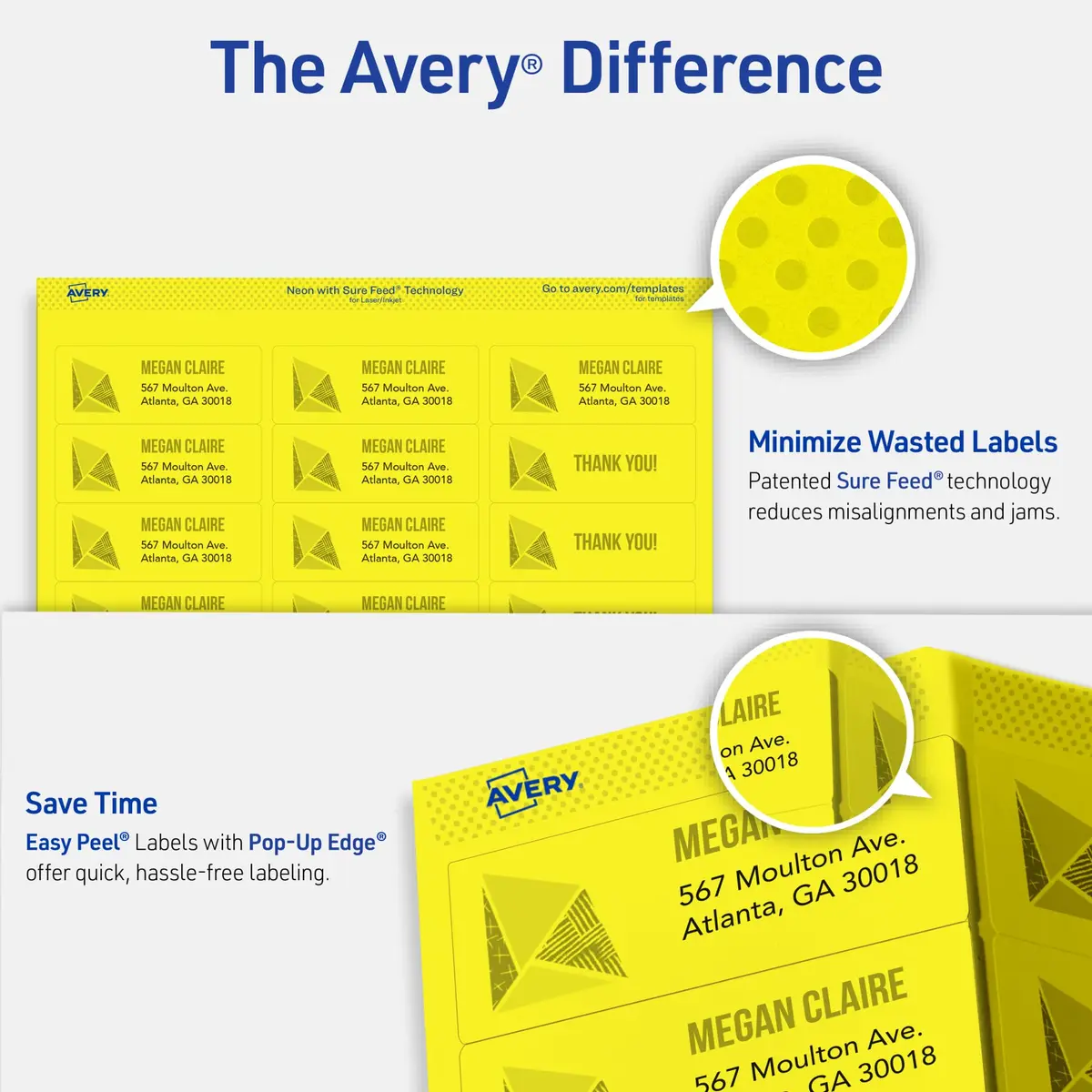 Avery Printable Address Labels 1" x 2-5/8" Neon Yellow | Sure Feed Technology, 750 Labels - view 4