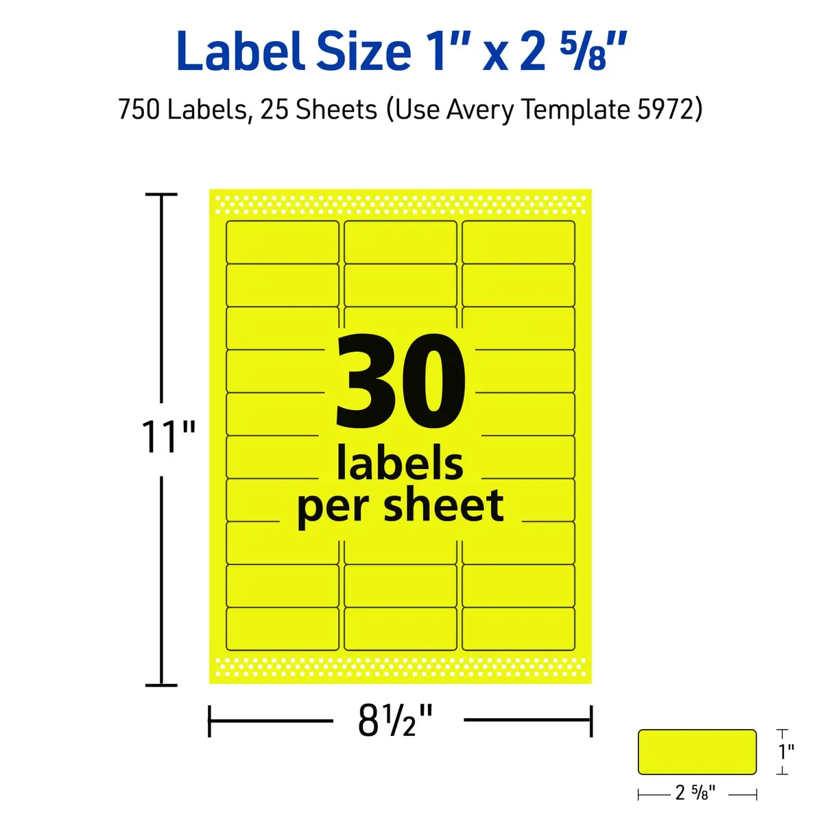 Avery Printable Address Labels 1" x 2-5/8" Neon Yellow | Sure Feed Technology, 750 Labels - view 6