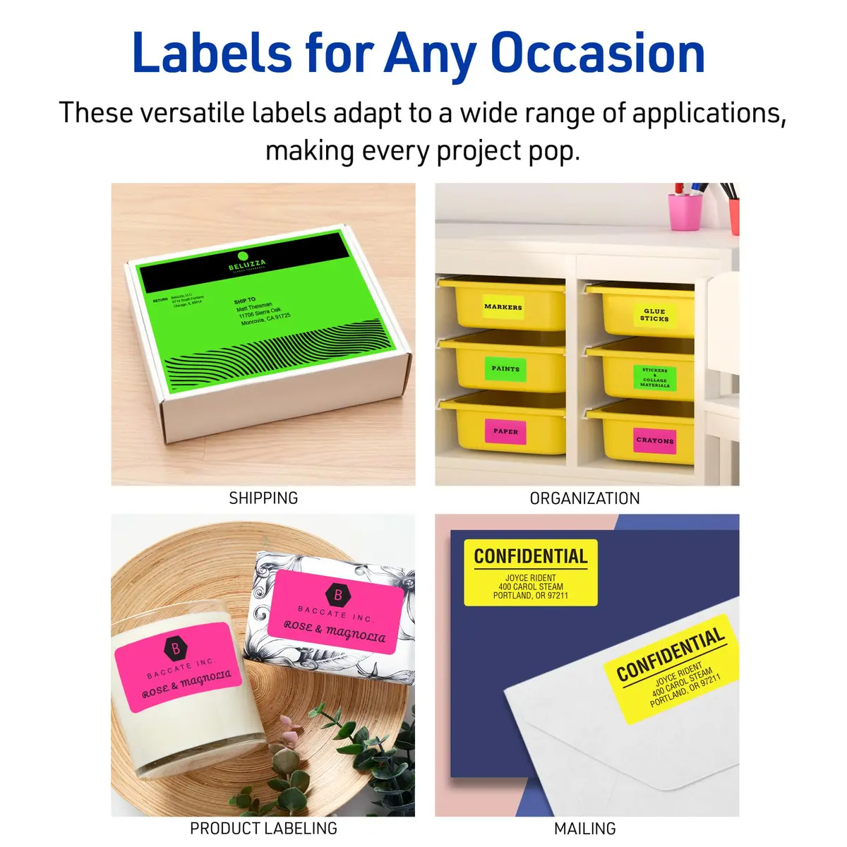 Avery Printable Address Labels 1" x 2-5/8" Neon Yellow | Sure Feed Technology, 750 Labels - view 8