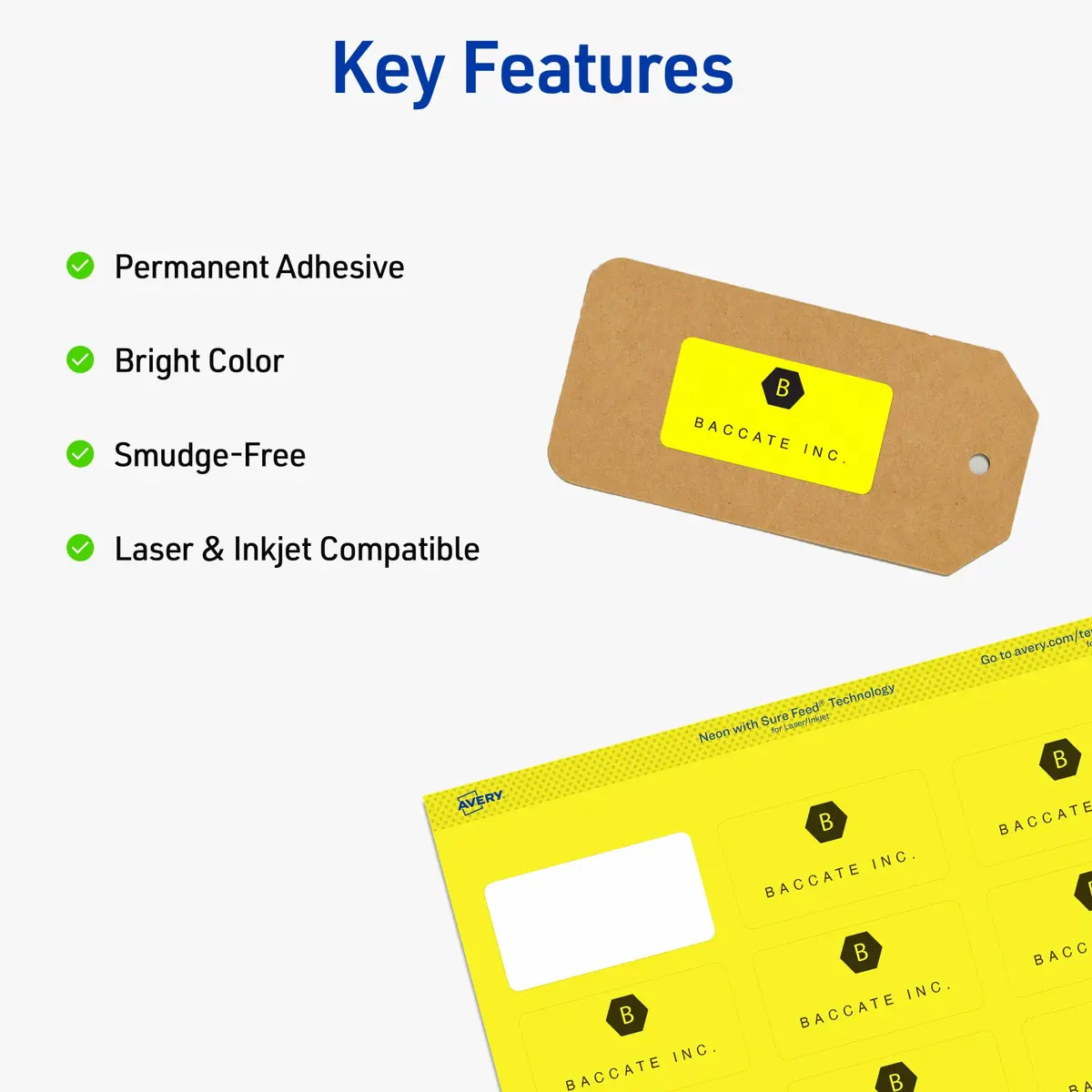 Avery Printable Address Labels 1" x 2-5/8" Neon Yellow | Sure Feed Technology, 750 Labels - view 3
