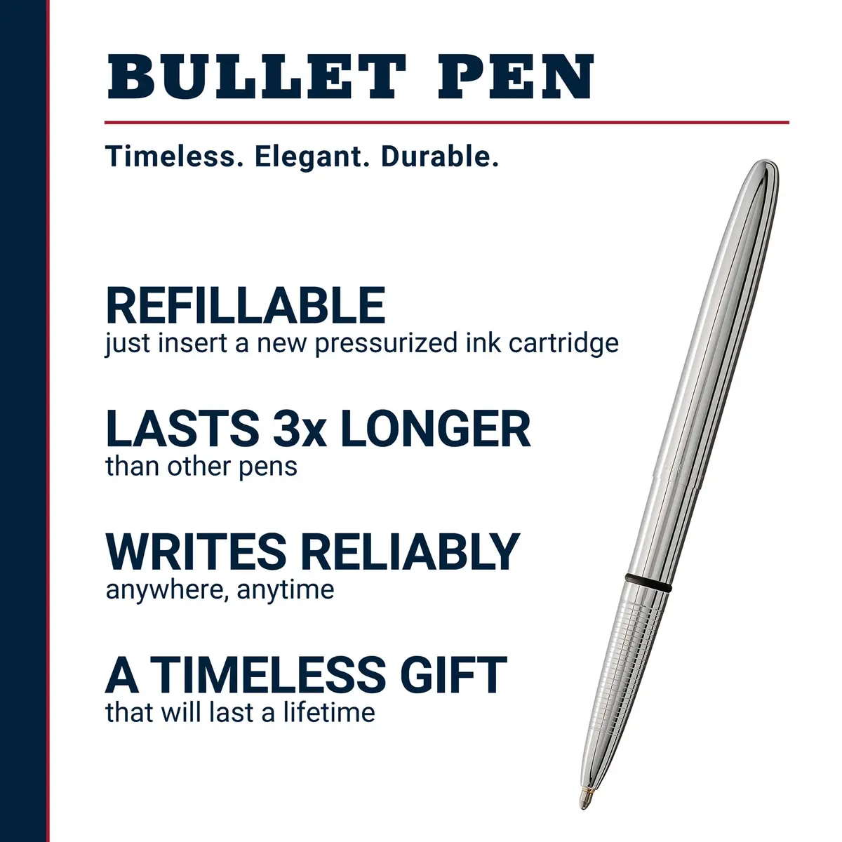 Fisher Space Pen Solar Flare Gold Titanium Nitride Bullet Pen 10.6 mm (0.42 in) | Writes Upside Down & in Extreme Temperatures — Chrome - view 2