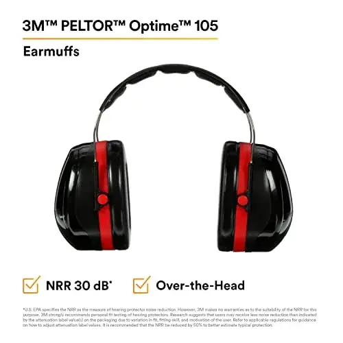 3M Peltor Optime 105 Over-the-Head Earmuffs | NRR 30 dB Hearing Protection - view 3