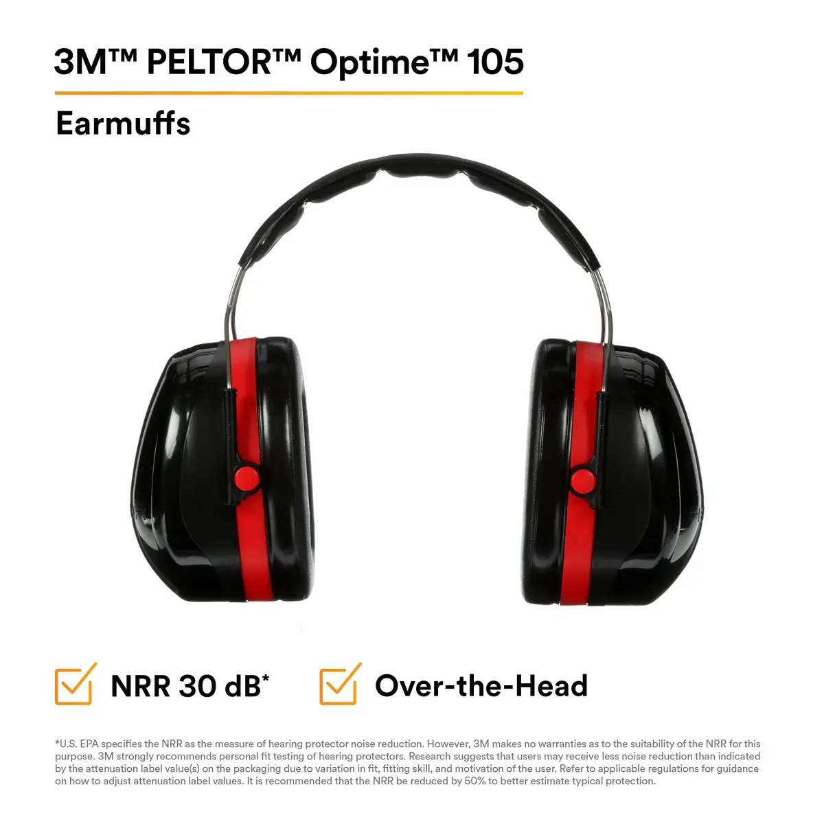 3M Peltor Optime 105 Over-the-Head Earmuffs | NRR 30 dB Hearing Protection - view 4