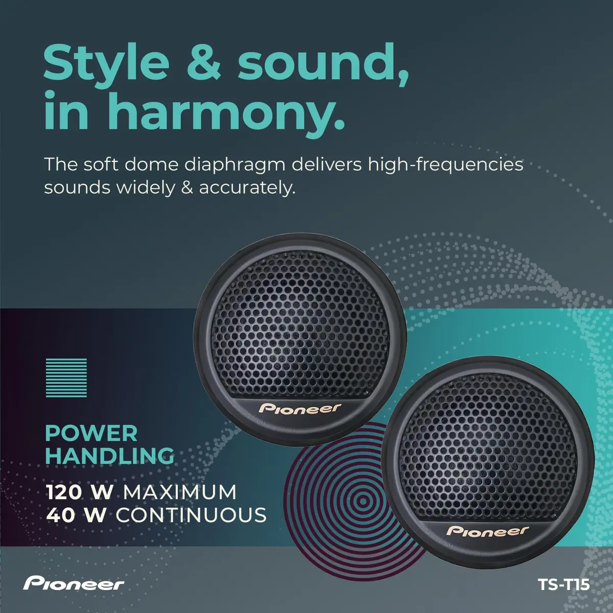 Pioneer TS-T15 3/4" Soft Dome Component Tweeters 120W Max | Clear Highs, Smooth Sound - view 4
