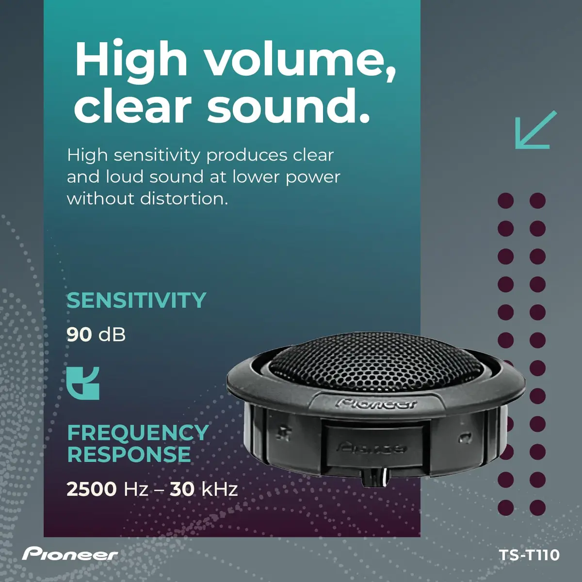 PIONEER TS-T110 7/8" Hard Dome Component Tweeters 120W Max | Clear High-Frequency Detail, Easy Add-On for Clarity, Flush/Surface Mount - view 5