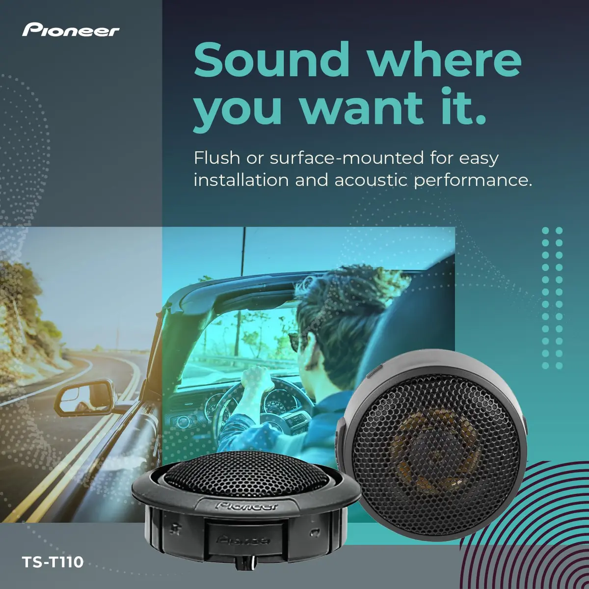 PIONEER TS-T110 7/8" Hard Dome Component Tweeters 120W Max | Clear High-Frequency Detail, Easy Add-On for Clarity, Flush/Surface Mount - view 3