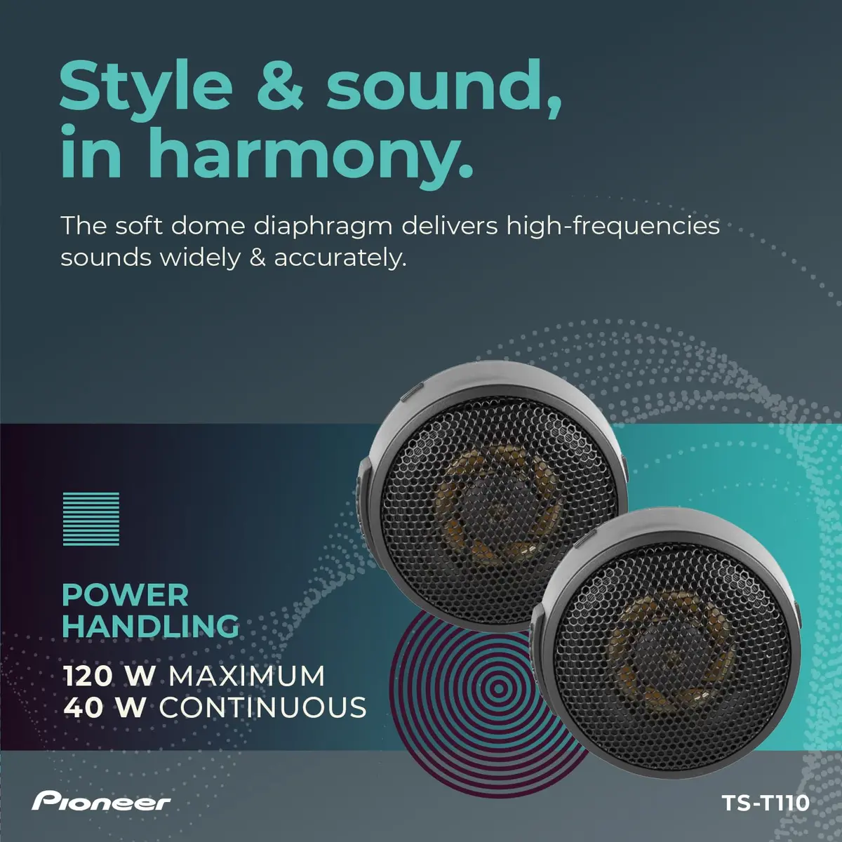 PIONEER TS-T110 7/8" Hard Dome Component Tweeters 120W Max | Clear High-Frequency Detail, Easy Add-On for Clarity, Flush/Surface Mount - view 4