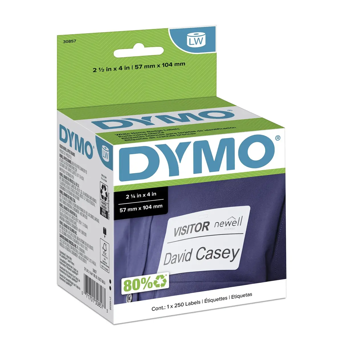 DYMO Authentic LW Name Badge Labels 2-1/4" x 4" (250 Labels) | Direct Thermal Printing - main product image