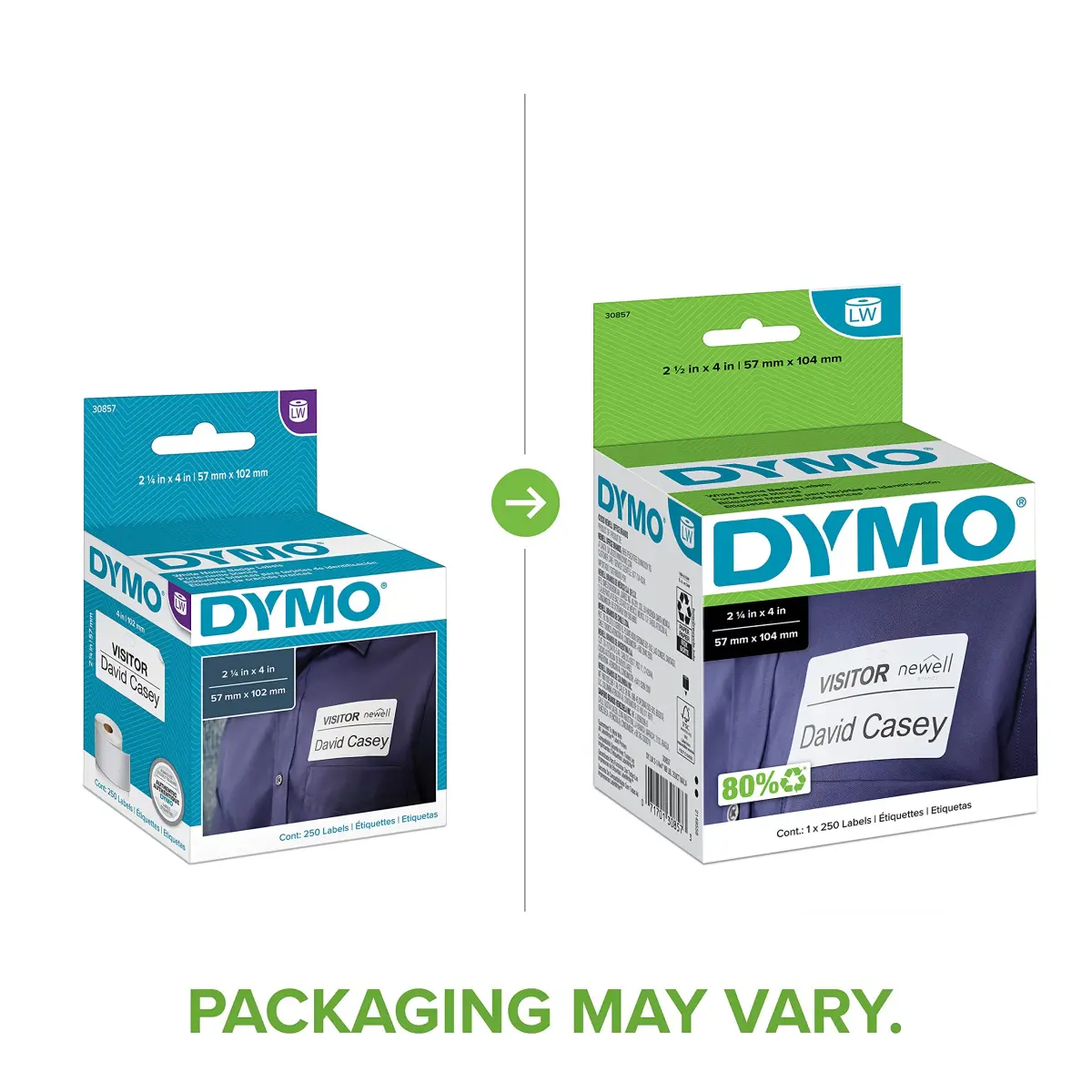 DYMO Authentic LW Name Badge Labels 2-1/4" x 4" (250 Labels) | Direct Thermal Printing - view 2