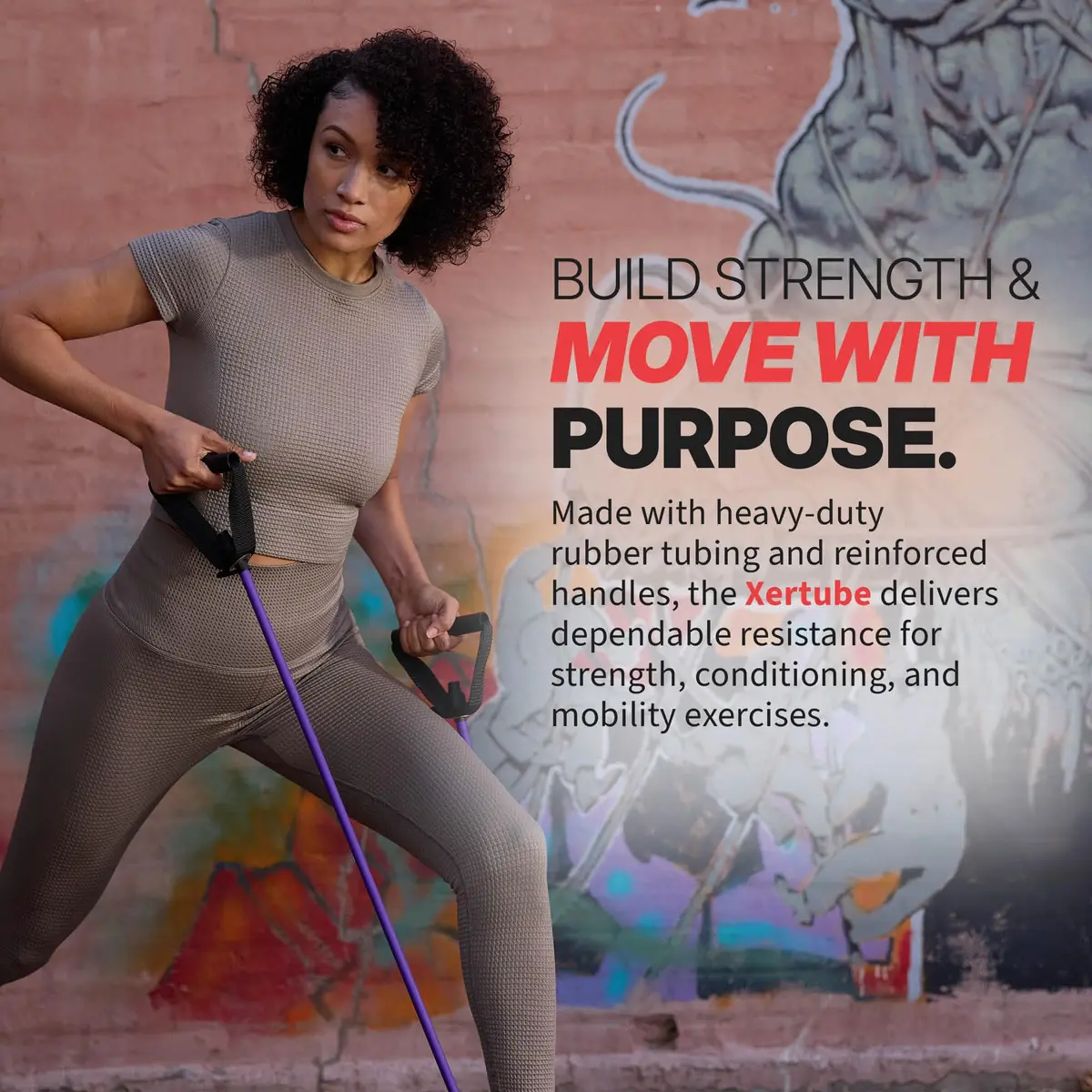 SPRI Xertube Resistance Band with Handles Medium - Red | Durable Rubber, Portable & Versatile for Total-Body Fitness - view 2