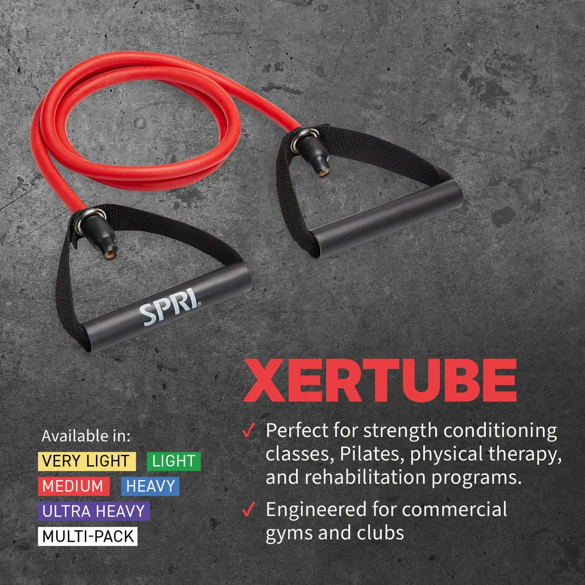SPRI Xertube Resistance Band with Handles Medium - Red | Durable Rubber, Portable & Versatile for Total-Body Fitness - view 4