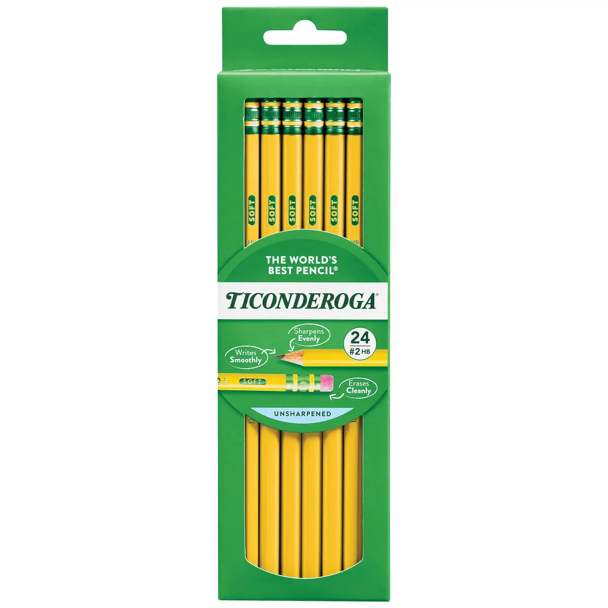Ticonderoga Wood-Cased Pencils, Unsharpened, HB Soft, Yellow, 24 Count | Smooth Graphite for Students & Office - main product image